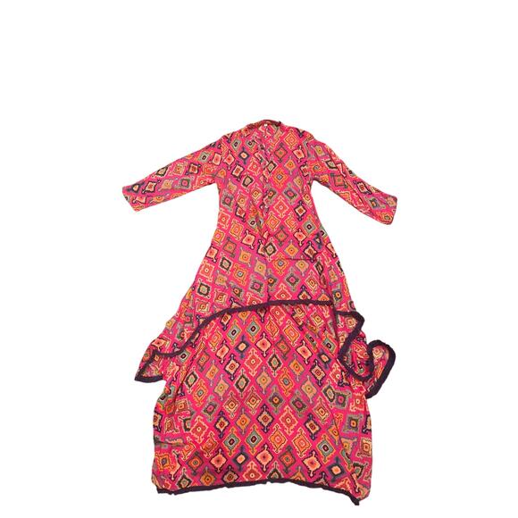 Made In India Vibrant Kaftan Kurta Tiered Cotton Maxi Dress Farm Rio Style - Picture 7 of 8